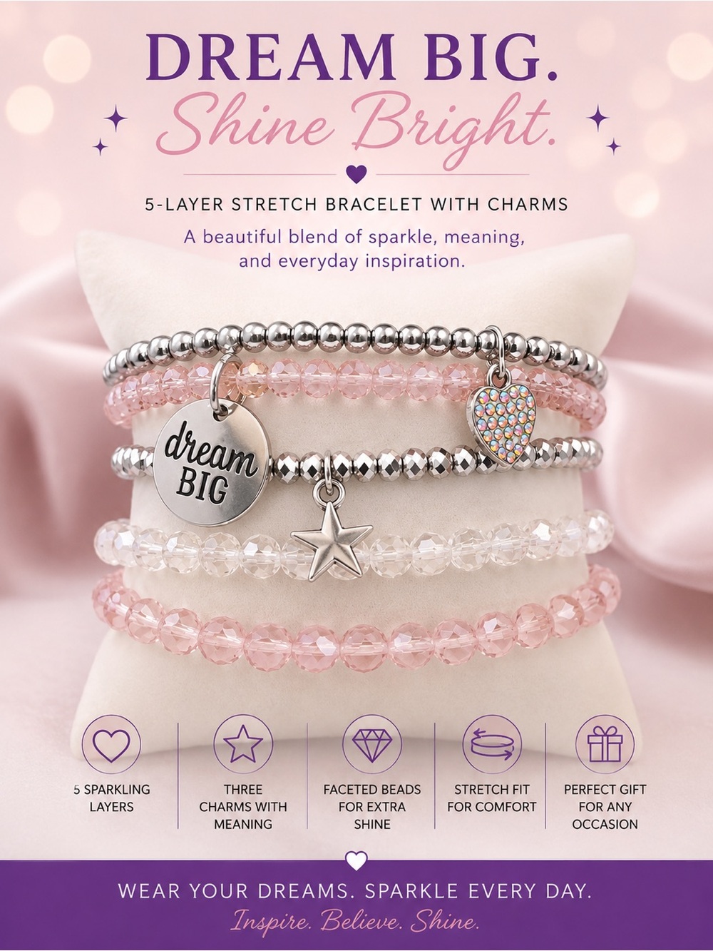 paparazzi Pink Multi-Layer Stretch Bracelet with Charms
